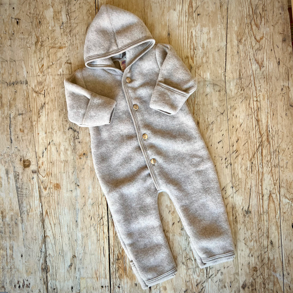Engel Baby 100% Wool Fleece Hooded Suit with Wooden Buttons