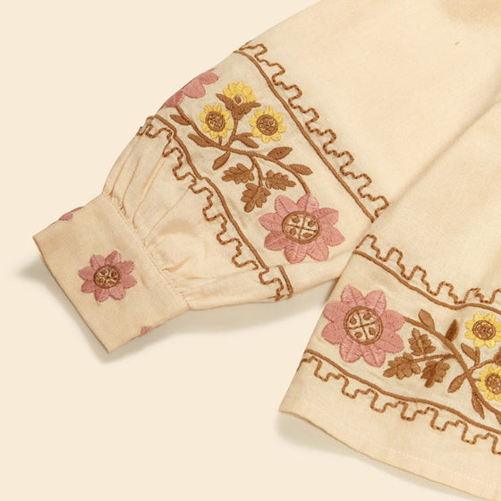 APOLINA CARLOTTA EMBROIDERED BLOUSE CASHEW