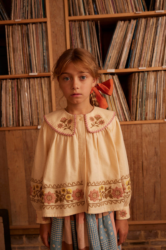 APOLINA CARLOTTA EMBROIDERED BLOUSE CASHEW