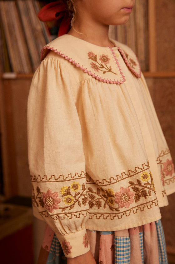APOLINA CARLOTTA EMBROIDERED BLOUSE CASHEW