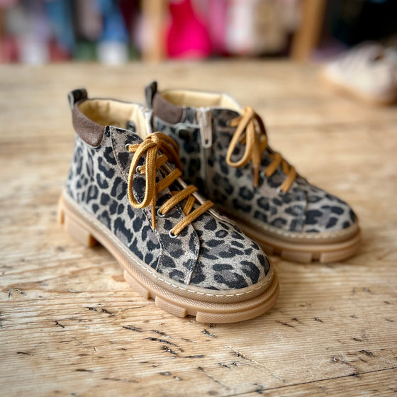 Lace Up Boot - Leopard Taupe