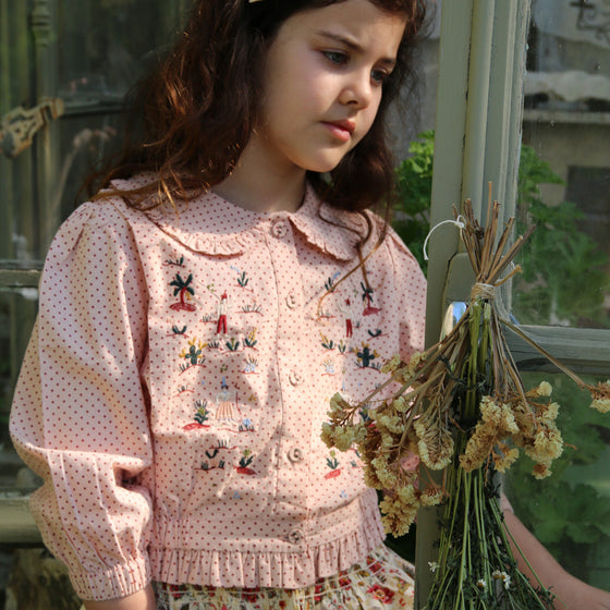 Bonjour Embroidered shirt pink dot print