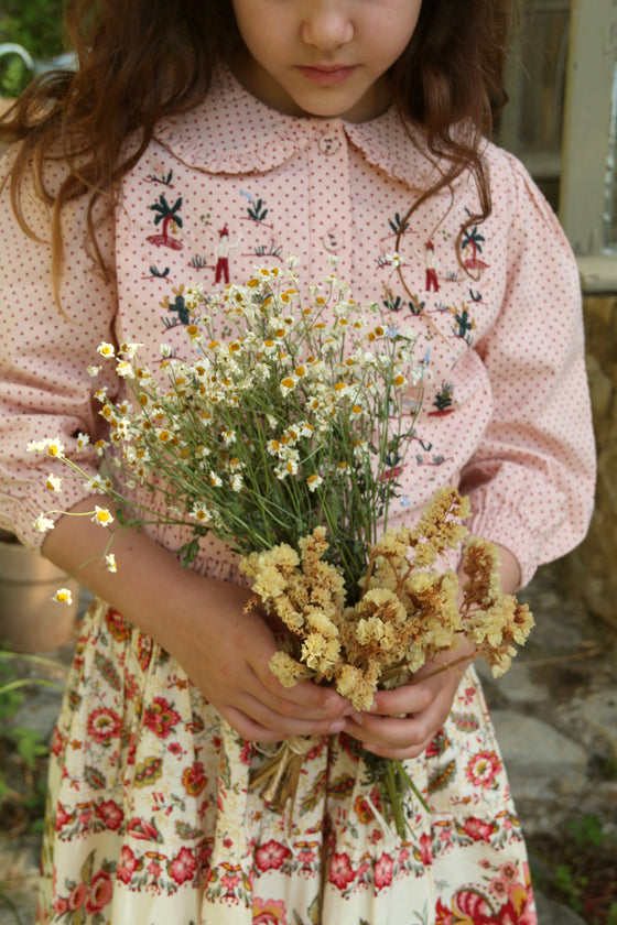 Bonjour Embroidered shirt pink dot print
