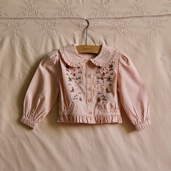 Embroidered blouse pink dot print