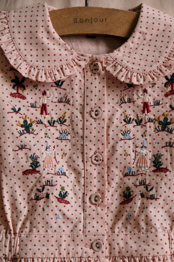 Embroidered blouse pink dot print