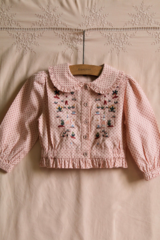 Embroidered blouse pink dot print