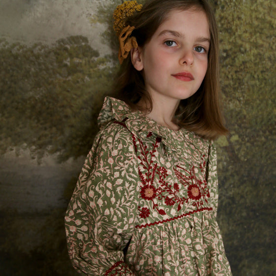Bonjour Iris tunic leaf block print