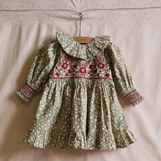 Iris dress leaf block print
