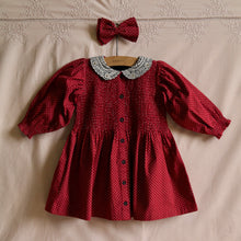  Red wine polka dot dress with matching hair clip