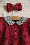 Red wine polka dot dress with matching hair clip
