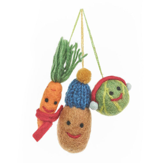 Felt So Good Handmade Felt Winter Veggies Hanging Christmas Decorations Set of 3