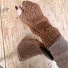 Adult Wool Teddy Fingerless Gloves - Bark