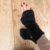 Adult Wool Teddy Fingerless Gloves - Soft Black
