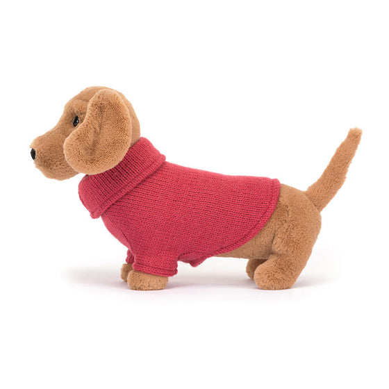 Jellycat Sweater Sausage Dog Raspberry