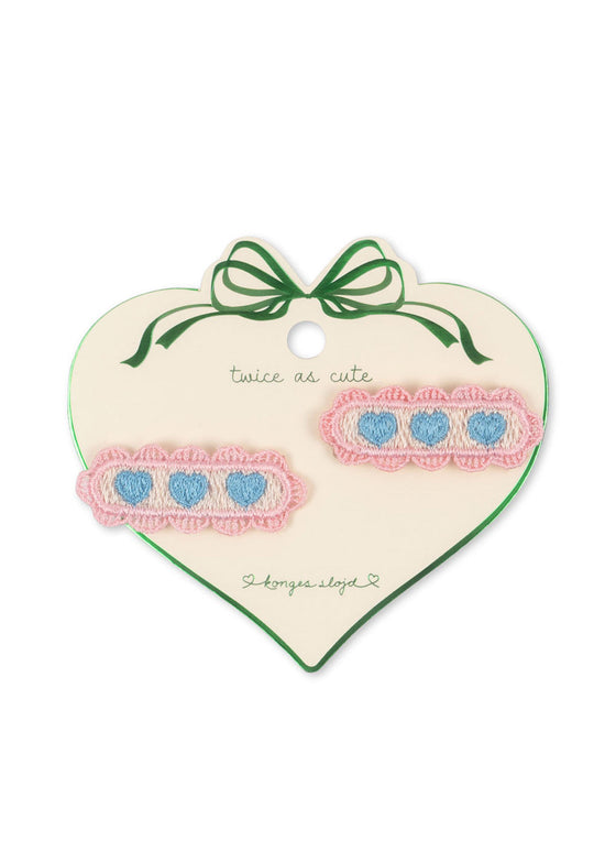 KONGES SLOJD 2 PACK HEART EMBROIDERY HAIR CLIP