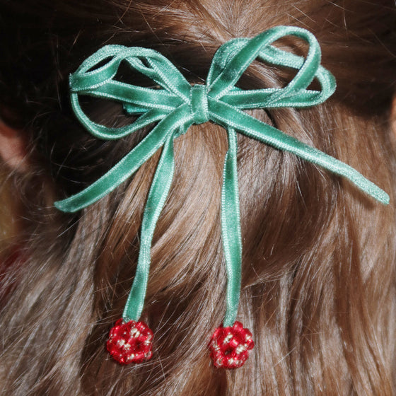 KONGES SLOJD CHERRY BOW HAIR CLIPS SMOKE PINE