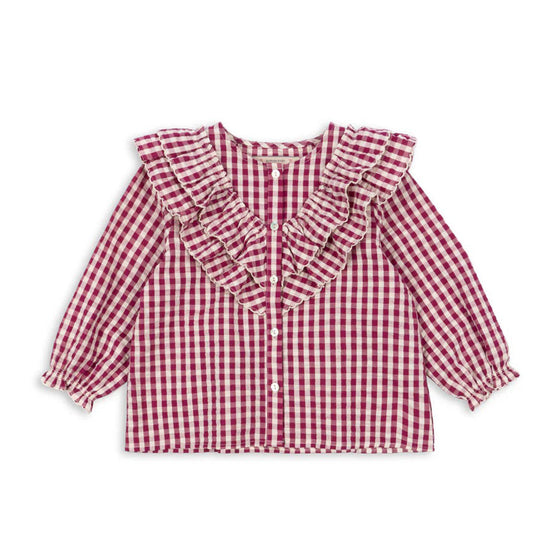 KONGES SLOJD KIM FRILL BLOUSE SANGRIA BUTTER CHECK