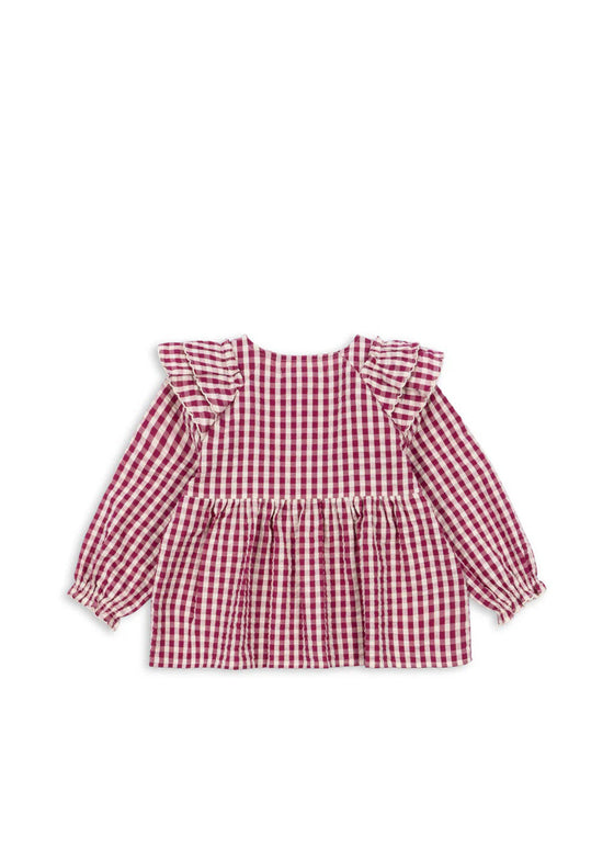 KONGES SLOJD KIM FRILL BLOUSE SANGRIA BUTTER CHECK