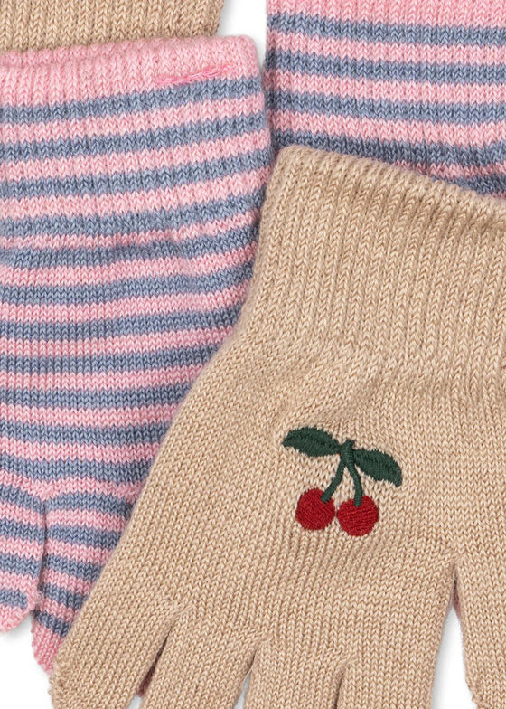 Konges Slojd FILLA GLOVES 2 PACK CHERRY STRIPE