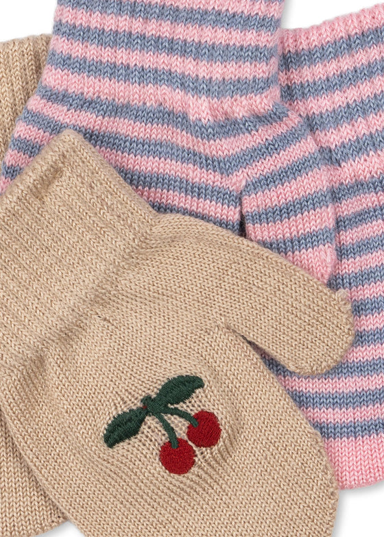 Konges Slojd FILLA MITTENS 2 PACK CHERRY STRIPE
