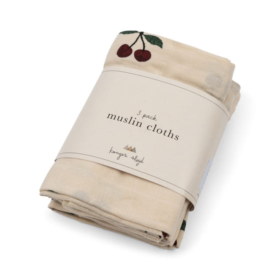 Konges Slojd ORGANIC COTTON MUSLIN CLOTHS 3 PACK MA GRANDE CERISE