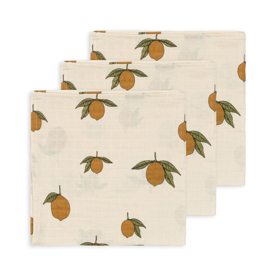 Konges Slojd ORGANIC COTTON MUSLIN CLOTHS 3 PACK MON GRAND CITRON