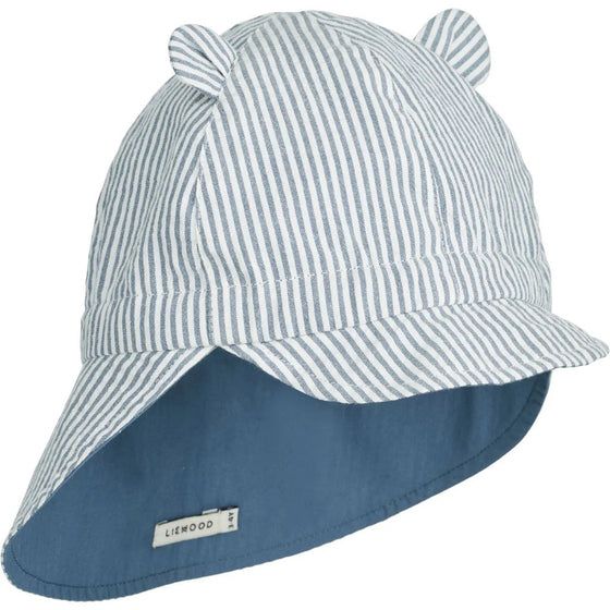 Liewood Gorm Reversible Sun Hat With Ears Blue wave stripe