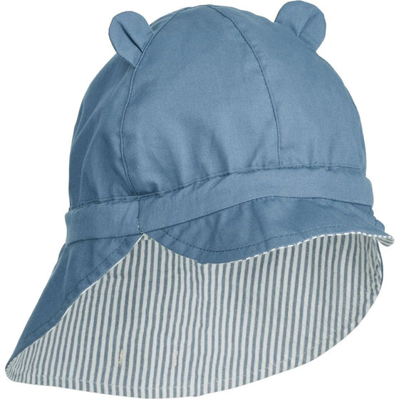 Liewood Gorm Reversible Sun Hat With Ears Blue wave stripe