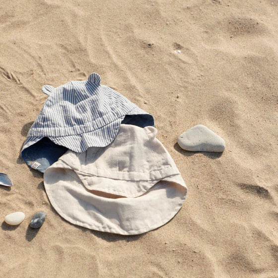 Gorm Reversible Sun Hat With Ears - Blue wave stripe