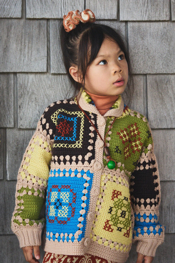 Misha and Puff Cross Stitch Crochet Cardigan Patina