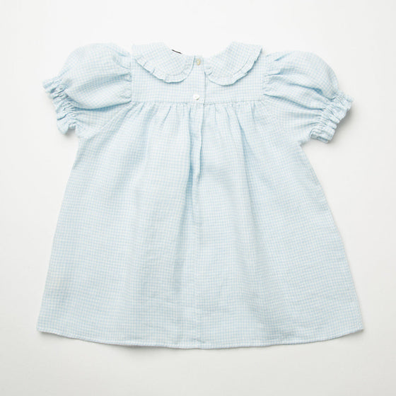 Nellie Quats Marbles Dress Baby Blue and Milk Mini Check