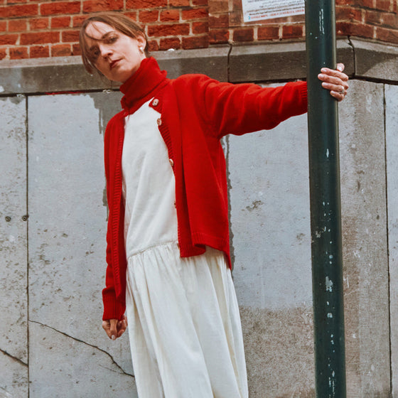 Poudre Organic Womens Wool PETALE Cardigan Scarlett Red