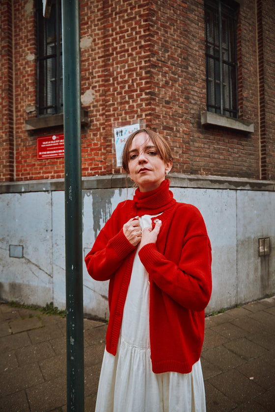 Poudre Organic Womens Wool PETALE Cardigan Scarlett Red