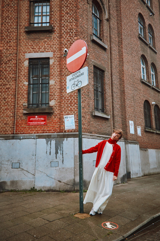 Poudre Organic Womens Wool PETALE Cardigan Scarlett Red