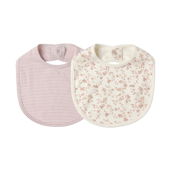 Quincy Mae Jersey Snap Bib 2 Pack French Garden Rose Micro Stripe