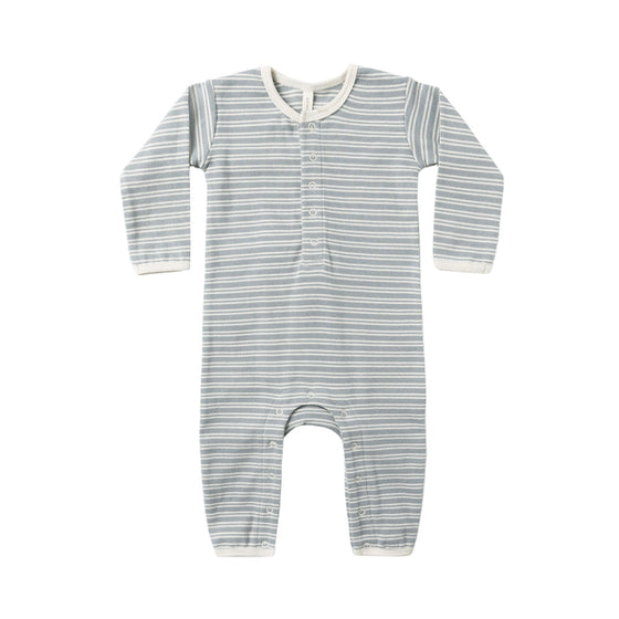 Quincy Mae Ribbed Baby Jumpsuit Steel Blue Micro Stripe