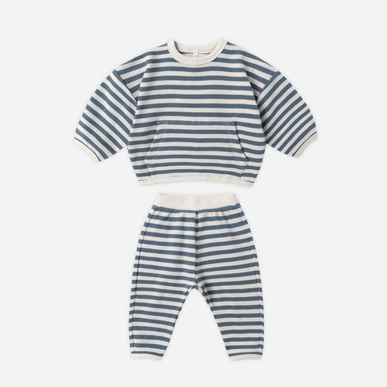 Quincy Mae Waffle Slouch Set Ocean Stripe