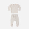 Quincy Mae Wrap Top Footed Pant Set Oat Micro Stripe