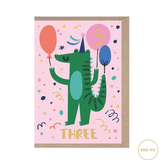 Rumble card Greeting Cards 3 Years Old Crocodile Foiled