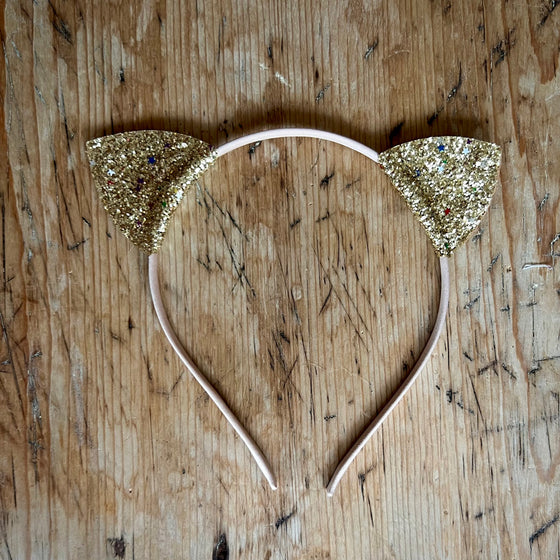 Glitter Cat Ears Headband - Gold
