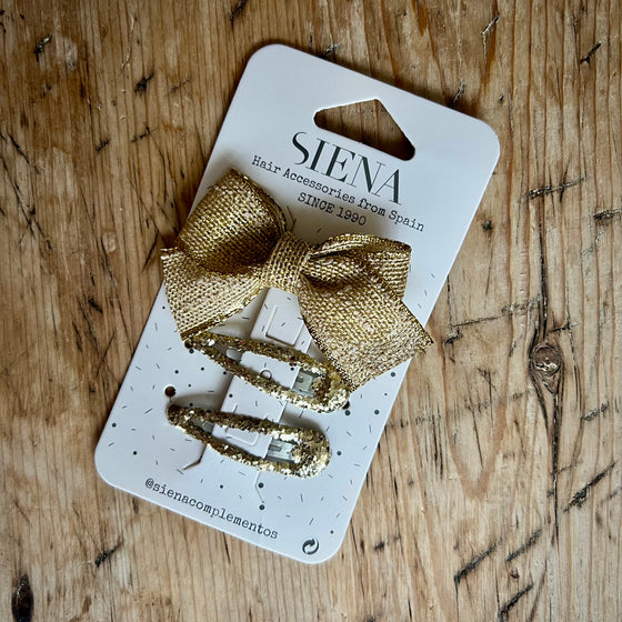 Lurex Bow with Glitter Clips - Gold