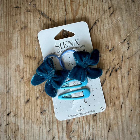 Siena Velvet Bow hair set Teal