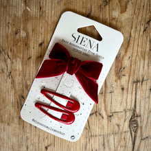  Velvet Hairbow & Clips Set - Burgandy