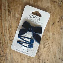  Velvet Hairbow & Clips Set - Navy