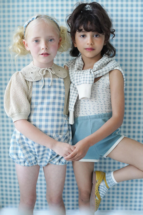Oona Romper - Gingham Print, Azul – The Little Wooden Peg