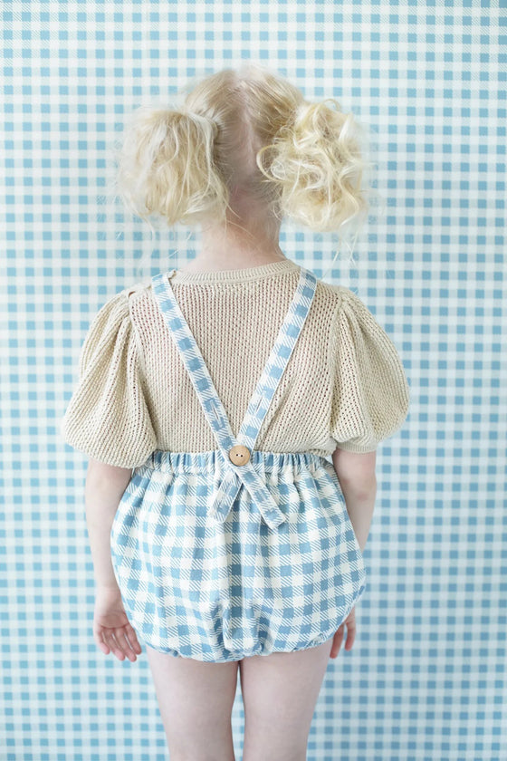 Oona Romper - Gingham Print, Azul – The Little Wooden Peg