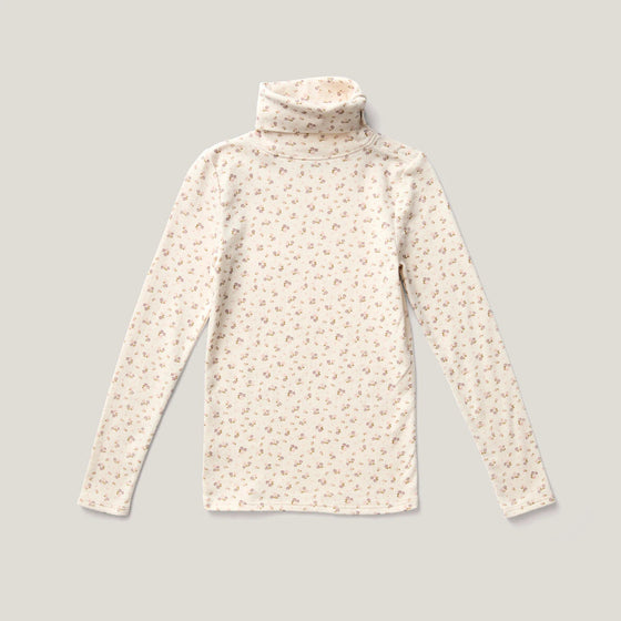 Soor Ploom Snap Turtleneck Calico Print Pointelle Rosewood
