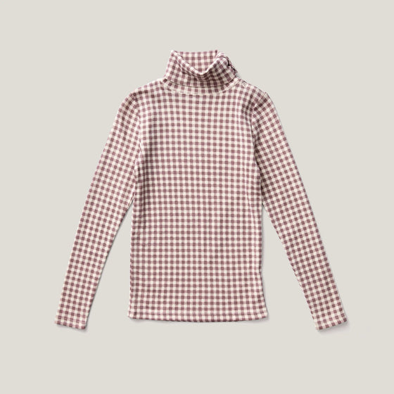 Soor Ploom Snap Turtleneck Gingham Print Cherry