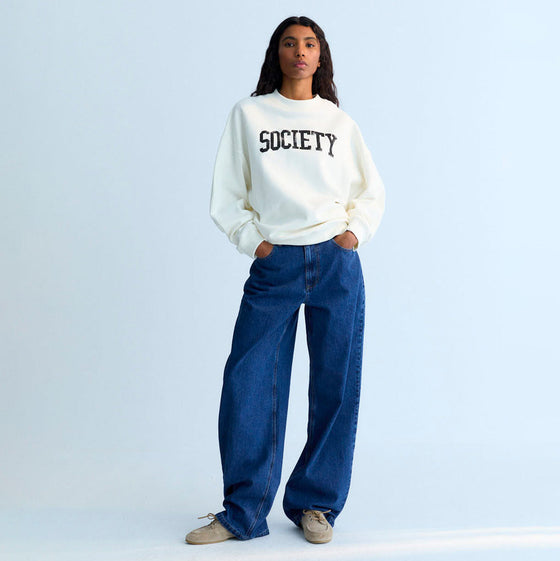 The New Society Denim Woman Wide Leg Pant Mid Blue