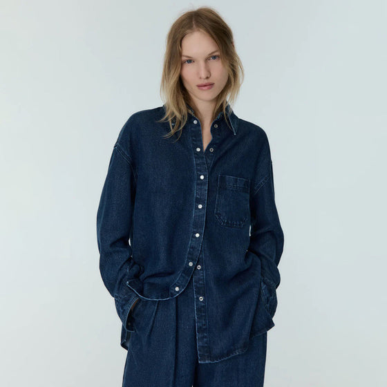 The New Society Gothenburg Woman Shirt Midnight Blue Denim